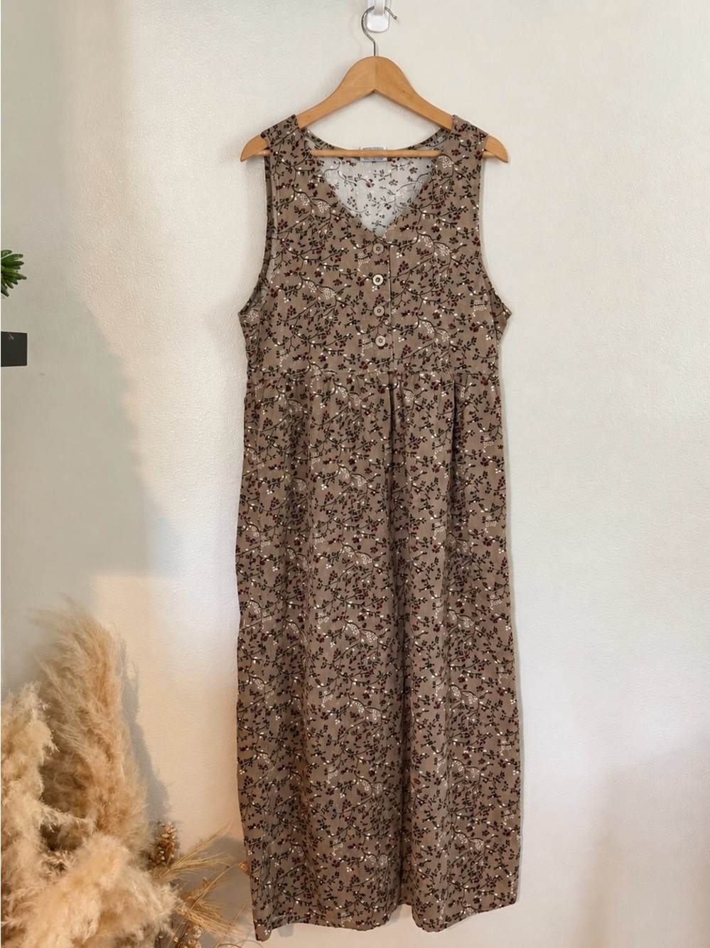 Vintage Y2K Bobbie Brooks Corduroy Floral Maxi Dress Cottagecore
